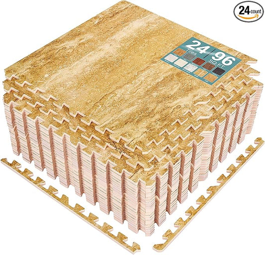 Sorbus Wood Grain Floor Tiles Foam Mat EVA Interlocking Mats Tile 3/8-Inch Thick Flooring Wood Puzzle Exercise Mats w/Borders - Home Playroom Basement, Apartment, Trade Show, Baby, Dance
