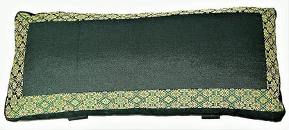 Meditation Bench Cushion Kneeling Seiza - Brocade Border Green