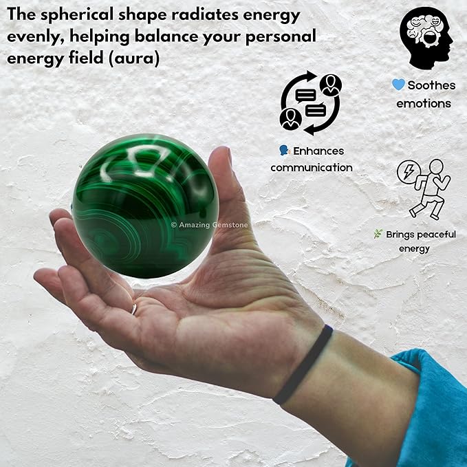 Amazing Gemstone Malachite Crystal Ball with Stand - 2" Inches Crystal Sphere Meditation Balls for Witchcraft and Decorative Balls