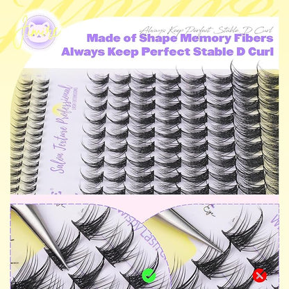 JIMIRE Lash Clusters Wispy Eyelash Clusters 10-16MM CC Curly Manga Cluster Eyelash Extensions with Bottom Lashes Anime Lash Extensions for Beginners 136Pcs Individual Lashes DIY at Home