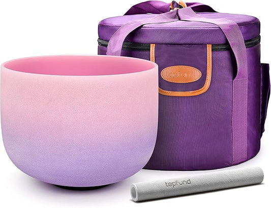 TOPFUND Pink Purple F Note Crystal Singing Bowl 8" Heart Chakra with Heavy Duty Carrying Case and Suede Mallet