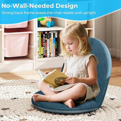 Floor Chair, 5-Position Foldable Floor Chair for Kids with Adjustable Back, Soft Sponge & Velvetean Cover, for Adults and Kids, Indoor Outdoor Use, Meditation, Gaming, Camping(Blue)