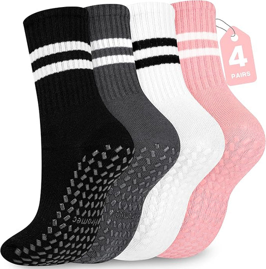 Pilates Socks with Grips for Yoga, Barefoot, Ballet, Barre, Hospital Non Slip Anti Skid Socks for Women and Men
