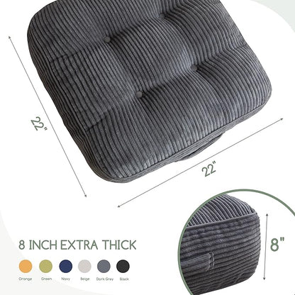 8" Washable Floor Pillow Cushion for Adults, Meditation Cushion Pillow, Large Square Floor Sitting, Removable Tufted Corduroy Cover, for Tatami Living Room or Yoga, 22x22 Inch, 2Pack, Machine Washable