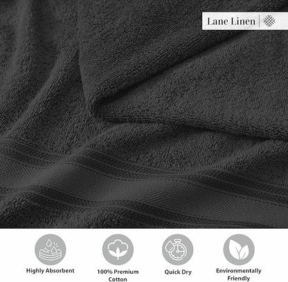 LANE LINEN Luxury Bath Towels Set - 12 Piece Set, 100% Cotton, Zero Twist, Quick Dry Shower Towel, Absorbent Towel, Super Soft, 4 Bath Towels, 4 Hand Towels, 4 Wash Cloths - Black