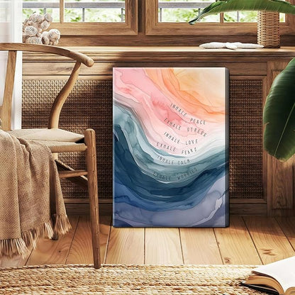 Mental Health Wall Art, Therapy Office Pictures Wall Decor, Inhale Exhale Meditation Art Paintings, Inspirational Canvas Prints, Therapist Artwork for Meditation Room Calming Corner, Framed 12x16 Inch