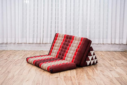 Leewadee 3-Fold Mat XXL with Triangle Cushion – Firm TV Pillow, Foldable Mattress with Cushion Made of Kapok, 67 x 31 inches, Red