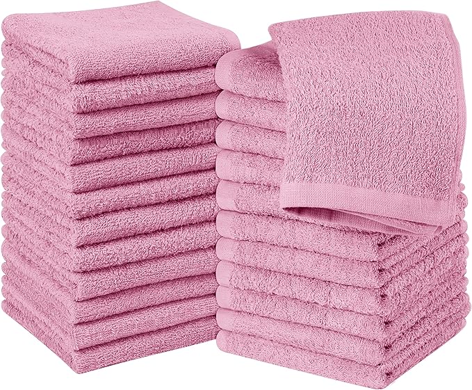 Utopia Towels 24 Pack Cotton Washcloths Set, 100% Ring Spun Cotton, Premium Quality Flannel Face Cloths, Highly Absorbent and Soft Feel Fingertip Towels, Pink