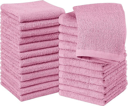 Utopia Towels 24 Pack Cotton Washcloths Set, 100% Ring Spun Cotton, Premium Quality Flannel Face Cloths, Highly Absorbent and Soft Feel Fingertip Towels, Pink