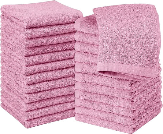 Utopia Towels 24 Pack Cotton Washcloths Set, 100% Ring Spun Cotton, Premium Quality Flannel Face Cloths, Highly Absorbent and Soft Feel Fingertip Towels, Pink