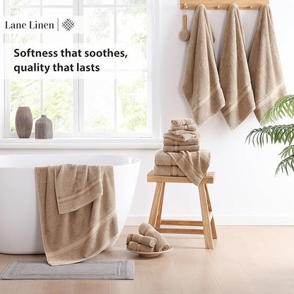 LANE LINEN 100% Cotton 18 Piece Bath Towel Set - Zero Twist, Quick Dry, Highly Soft & Absorbent - 6 Bath, 6 Washcloths, 6 Hand Towels - Oeko Tex Certified Hotel Quality Bathroom Towel Set - Taupe