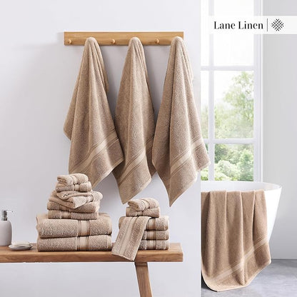 LANE LINEN Luxury Bath Towels Set - 12 Piece, 100% Cotton, Zero Twist, Super Soft & Extra Absorbent, Includes 4 Bath Towels, 4 Hand Towels, 4 Washcloths - Taupe