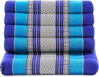 Leewadee 1-Fold Mat with Triangle Cushion – Comfortable TV Pillow, Foldable Mattress with Cushion Made of Eco-Friendly Kapok, 30 x 20 inches, Blue