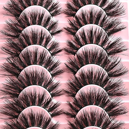 FARRED Cat Eye Lashes Fluffy False Eyelashes 10 Pairs Fake Eyelashes Natural Look Short Natural Lashes Cateye Lash Wispy Volume Eyelash Faux Mink Strip Lashes Pack for Daily Makeup (C8 | 9-17MM)