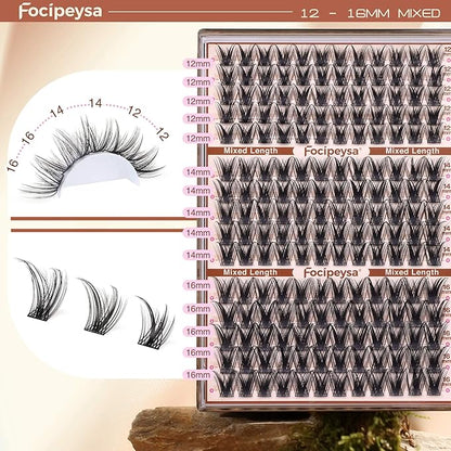 Focipeysa Wispy Lash Clusters Fairy Lashes 12-16mm Eyelashes Clusters Natural Look Lashes Extensions Salon Effect Individual Eyelash Extensions DIY Lash Extension at Home