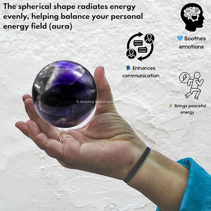 Amazing Gemstone Amethyst Chevron Crystal Ball with Stand - 2" Inches Crystal Sphere Meditation Balls for Witchcraft and Decorative Balls