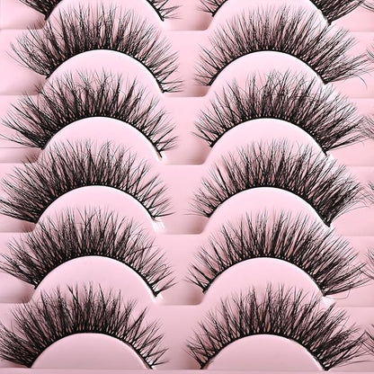 FARRED Cat Eye Lashes Short Natural Eyelashes Fluffy Wispy Lashes 14 Pairs False Lash Wispy Volume Fake Eyelash Faux Mink Strip Lashes Pack for Daily Makeup (F13 | 7-14 mm)