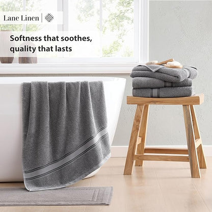 LANE LINEN Luxury Bath Towels Set - 12 Piece, 100% Cotton, Zero Twist, Super Soft & Absorbent, Includes 4 Bath Towels, 4 Hand Towels, 4 Washcloths - Cool Grey