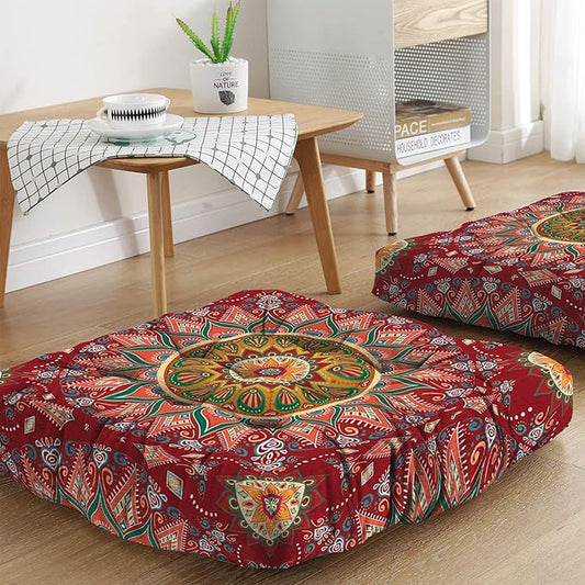 Mandala Meditation Cushion, Boho Meditation Mat, Meditation Pillows for Sitting on Floor, Cushions for Sitting in Home and Outdoor, Square Floor Pillows Cushion Seating for Yoga 22'' X 22''