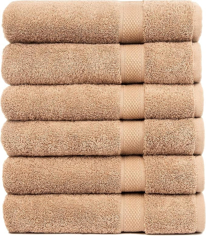 Pleasant Home Bath Towels Set of 6 (24” x 50”) 100% Cotton, 515 GSM | Lightweight, Soft & Absorbent Luxury Towels for Bathroom | for Gym, Pool & Spa | 6 Pack, Mocha