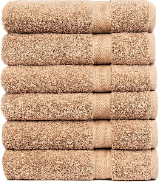 Pleasant Home Bath Towels Set of 6 (24” x 50”) 100% Cotton, 515 GSM | Lightweight, Soft & Absorbent Luxury Towels for Bathroom | for Gym, Pool & Spa | 6 Pack, Mocha