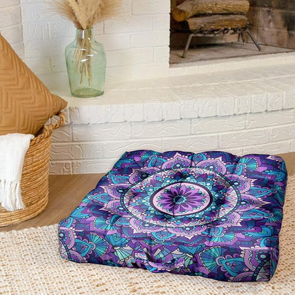 Mandala Meditation Cushion, Boho Meditation Mat, Meditation Pillows for Sitting on Floor, Cushions for Sitting in Home and Outdoor, Square Floor Pillows Cushion Seating for Yoga 22'' X 22''