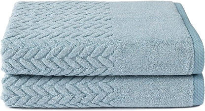 Texere 100% Organic Cotton Jacquard 650 GSM Premium Bath Towel Sets - Extra Absorbent Quick Dry and Plush (Cable, Smoke Blue, 2 Bath Towels)