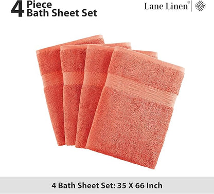 Lane Linen 100% Cotton 4 Pack Bath Sheets (35"x66") - Ring Spun Cotton - Extra Large Bath Towels Set - Quick Drying, Soft & Absorbent Oversized Bathroom Towel Sets - Spa & Hotel Quality - Living Coral