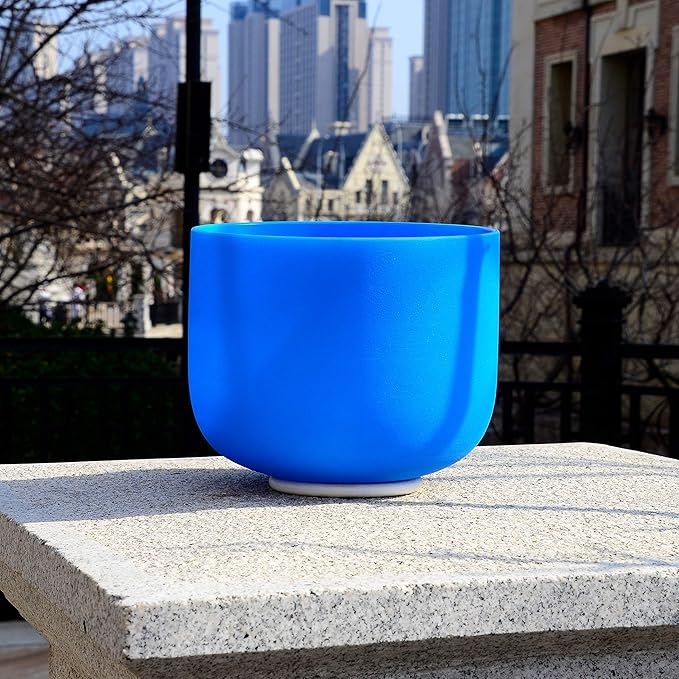 ALIOTH 7" Blue G Note Crystal Singing Bowl Throat Chakra Sound Therapy with Suede Mallet