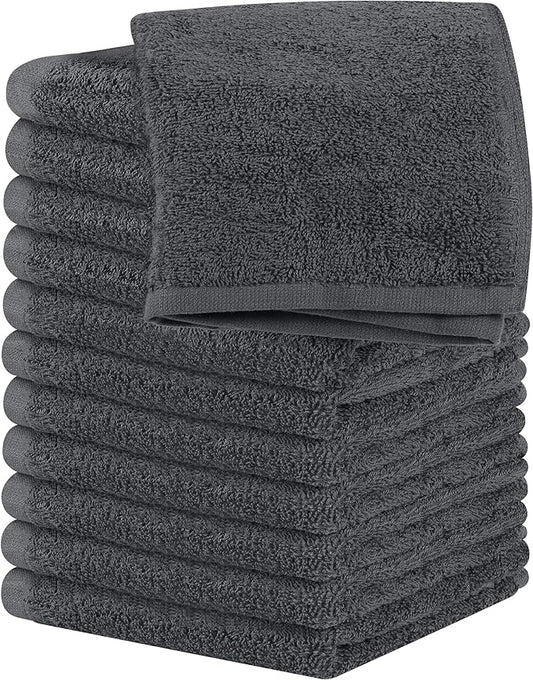Utopia Towels 12 Pack Cotton Washcloths Set, 100% Ring Spun Cotton, Premium Flannel Face Cloths, Highly Absorbent and Soft Feel Fingertip Towels, Grey