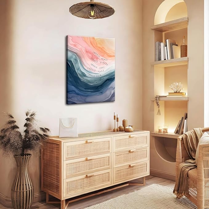 Mental Health Wall Art, Therapy Office Pictures Wall Decor, Inhale Exhale Meditation Art Paintings, Inspirational Canvas Prints, Therapist Artwork for Meditation Room Calming Corner, Framed 12x16 Inch