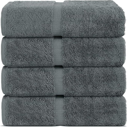 Chakir Turkish Linens 100% Cotton Premium Turkish Towels for Bathroom | 30'' x 60'' Large Bath Towels (4 Piece, Dark Gray)