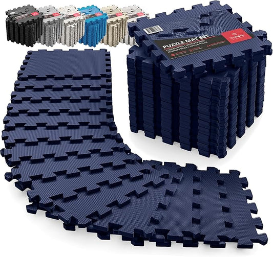 bemaxx Gym Mats Set - 18 pcs EVA Interlocking Foam Floor Tiles (12.6"x12.6"x0.4") 18sqft Protective Gym Flooring Sports Home Workout Exercise Mats Puzzle Garage Fitness Play-Room Garage Pool Treadmill