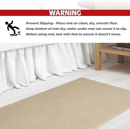 Cotton Paradise 100% Cotton Non Slip Bath Mats for Bathroom, 17x24 inch Soft Absorbent Quick Dry Machine Washable Floor Bath Mat, Beige