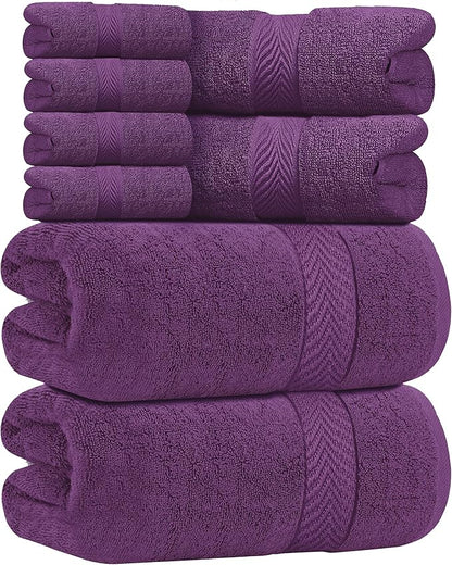 Oakias Premium Towel Set 600 GSM 8 Piece Plum - 100% Ring Spun Cotton Highly Absorbent Towels Set - Super Soft Bathroom Towel Set - Hotel Quality Double Stitched Hem - Ideal for Hotels, Spa, Gyms