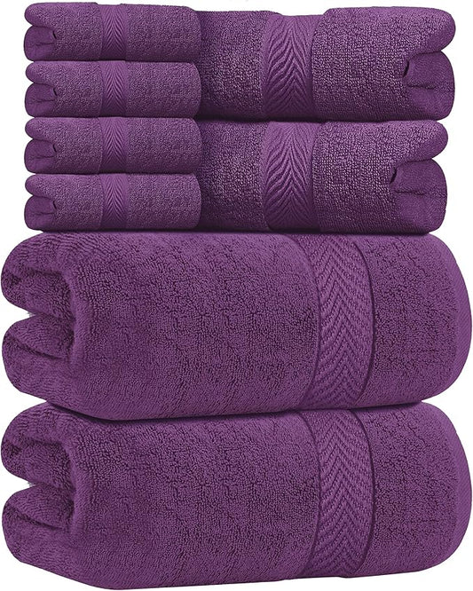 Oakias Premium Towel Set 600 GSM 8 Piece Plum - 100% Ring Spun Cotton Highly Absorbent Towels Set - Super Soft Bathroom Towel Set - Hotel Quality Double Stitched Hem - Ideal for Hotels, Spa, Gyms