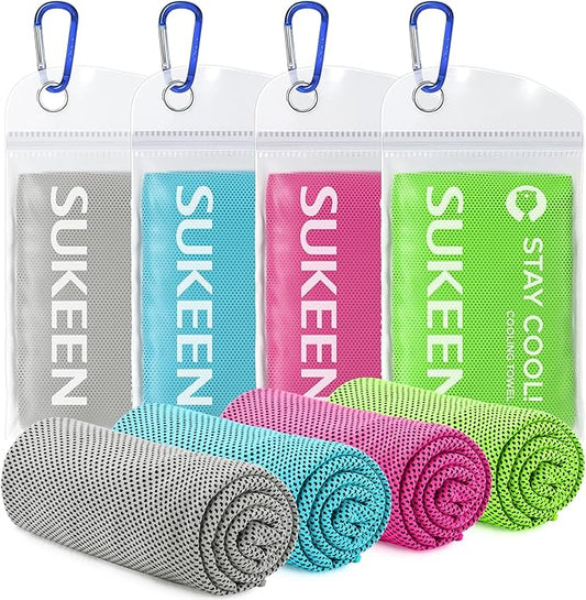 [4 Pack] Cooling Towel (40"x12"),Ice Towel,Soft Breathable Chilly Towel,Microfiber Towel for Yoga,Sport,Running,Gym,Workout,Camping,Fitness,Workout & More Activities (Grey/Green/Pink/Lake Blue)