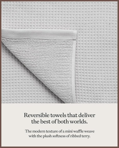 Cozy Earth Complete Waffle Bath Bundle - 60% Cotton 40% Viscose from Bamboo - Quick Dry & Ultra-Soft Waffle Weave Bath Towels - 4 Washcloths, 2 Hand Towels, 2 Bath Towels, 2 Bath Sheets, Light Grey