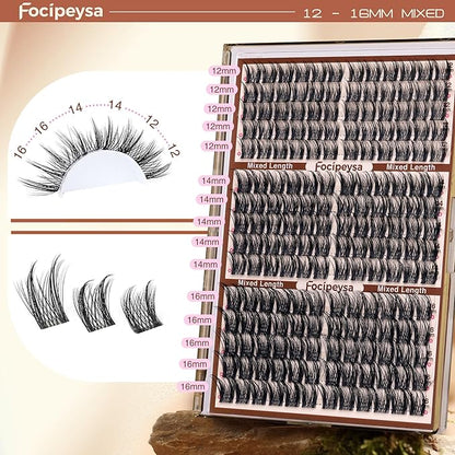 Focipeysa Natural Lash Clusters Wispy Lash Extensions 12-16mm Spiky Manga Eyelash Clusters Salon Effect Pestañas Postizas Naturales DIY Individual Eyelash Extensions at Home