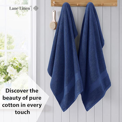 LANE LINEN 100% Cotton 4 Pack Bath Towels (28"x54") - Ring Spun Mercerized Cotton Towels Set for Bathroom - Quick Dry, Soft & Absorbent Large Bath Towel Set - Dorm Essentials for Boys - Navy Blue