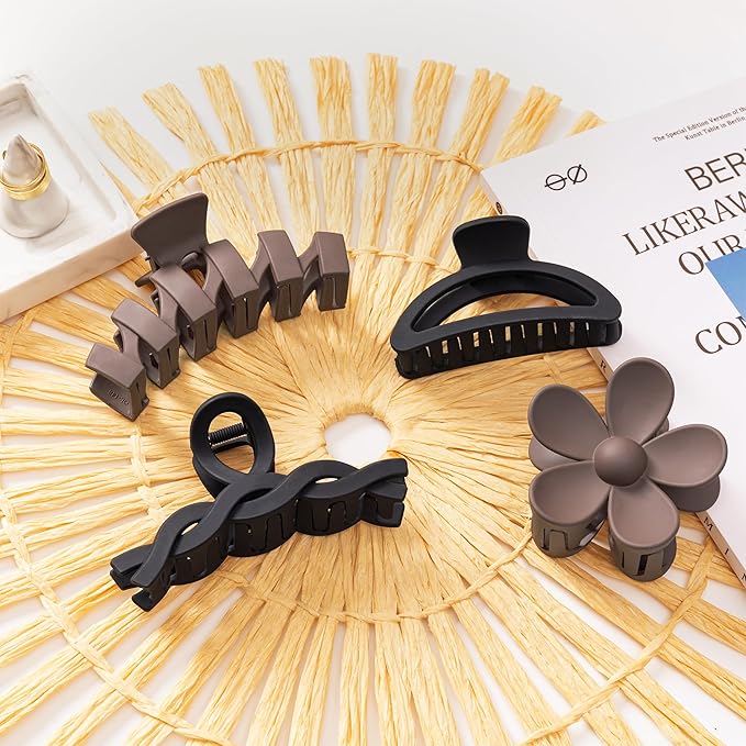 8PCS Hair Clips for Women, Flower Claw Clips for Thick Hair, Non-Slip Hair Accessories with Multi-Styles, Neutral Colors Hair Claw Clips and Variety Pack, Ideal for Girls
