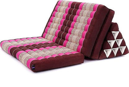 Leewadee 3-Fold Mat XXL with Triangle Cushion – Firm TV Pillow, Foldable Mattress with Cushion Made of Kapok, 67 x 31 inches, Auburn Pink