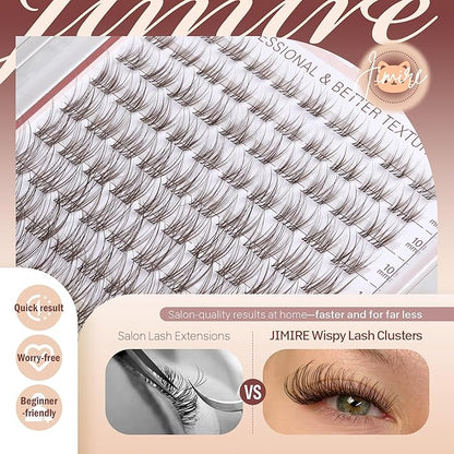 JIMIRE Brown Lash Clusters Wispy Lash Extensions Invisible Lash Band Eyelash Clusters Lightweight Lash Clusters 8-16MM Soft CC Curly Cluster Eyelash Extensions DIY Drak Brown Cluster Lashes at Home