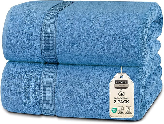 Utopia Towels Luxurious Jumbo Bath Sheet 2 Piece, 600 GSM, 35 by 70 Inches, 100% Ring Spun Cotton, Highly Absorbent and Quick Dry Extra Large Bath Towel, Super Soft Towel, Electric Blue