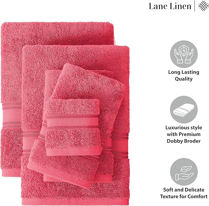 LANE LINEN 100% Mercerized Cotton Luxury Bathroom Towel Set - 18 Pcs - Super Soft, Fluffy & Highly Absorbent - 6 Bath Towels, 6 Washcloths, 6 Hand Towels - Pre Shrunk, Pet Friendly - Honeysuckle