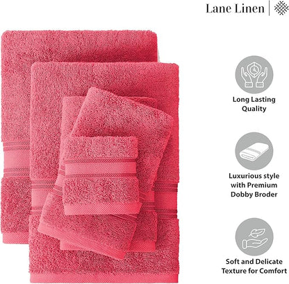 LANE LINEN 100% Mercerized Cotton Luxury Bathroom Towel Set - 18 Pcs - Super Soft, Fluffy & Highly Absorbent - 6 Bath Towels, 6 Washcloths, 6 Hand Towels - Pre Shrunk, Pet Friendly - Honeysuckle