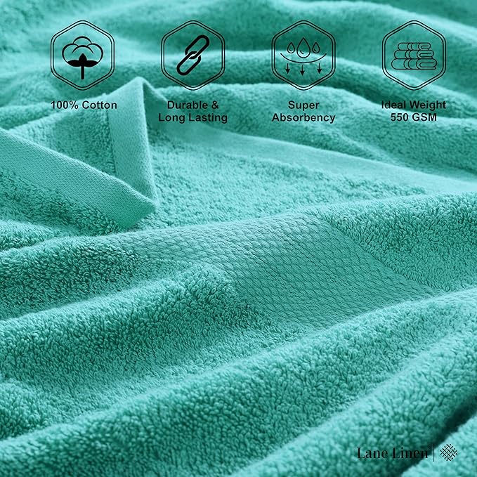 Lane Linen 100% Cotton Oversized Bath Towels Set of 4 (35"x66") - Ring Spun Cotton Oversized Luxury Towels - Quick Dry, Soft & Absorbent Extra Large Bath Towel Sets - Remains Soft after Washing - Teal