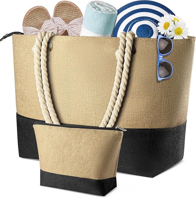 TOPEAST Christmas Gifts for Women - Beach Bags with Makeup Bag Travel Essential Christmas Birthday Gifts for Mom Friends