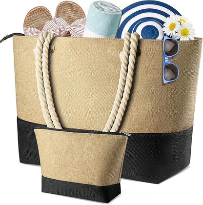 TOPEAST Christmas Gifts for Women - Beach Bags with Makeup Bag Travel Essential Christmas Birthday Gifts for Mom Friends