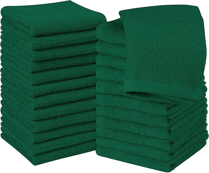Utopia Towels 24 Pack Cotton Washcloths Set - 100% Ring Spun Cotton, Premium Quality Flannel Face Cloths, Highly Absorbent and Soft Feel Fingertip Towels (Hunter Green)